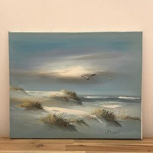 Vintage Midcentury Signed David Oil Beach Seascape Coastal Seagulls Waves 20x16